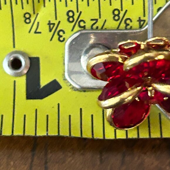 Vintage Ruby Red Flower Stud Earrings with Crystals Gold-Tone Made in the USA. - Picture 11 of 11